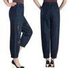 Women's Loose Harem Jeans with Embroidery Elasticity Boyfriends Mom Female Plus Size Casual Denim Pants 210514