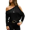 하나의 어깨 여성의 탑 T 셔츠 코튼 여성 티셔츠 긴 소매 Poleras Mujer Top Tee Shirt Femme Tshirts SJ3675X X0628