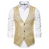 Black Full Sequins Paillette Waistcoat Slim Fit V Neck Shiny Glitter Vests Mens Party Wedding Nightclub Stage Vest with Bowtie 210522