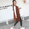 Gilet lungo imbottito Gilet da donna Canotta Tasche con colori a contrasto Senza maniche Fodera in cotone caldo Capispalla con cappuccio Abbigliamento Primavera 211101