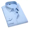 Camisa social masculina casual estilo negócios, ajuste regular, branco, preto, azul claro, algodão, camisas de manga comprida