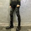Mode Streetwear Hommes Jeans Slim Fit Coton Elastique Black Denim Punk Puntron Punkers Spludos Designer Hip Hop Biker Pantalon Homme