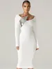 Günlük Elbiseler Adyce kadın Beyaz Bodycon Bandaj Elbise 2021 Kış Uzun Kollu Seksi Sequins Ünlü Kulübü Akşam Pist Parti Midi