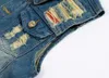 Men Hole Design Mens Denim Jeans Vest Vintage Jeans Giacca senza maniche Uomo Sfilacciato Blue Jeans Gilet giacca leggera da uomo M-5XL