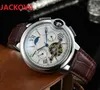 fly wheel Automatic Mechanical Watch Men Tourbillon Moon Phase Black Military Genuine Leather Sapphire Waterproof Sports Self-wind Fashion Wristwatches Gift