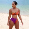 ارتفاع الخصر بيكيني مجموعة واحدة الكتف المايوه رفع ملابس السباحة colorblock swimmsuit للنساء الاستحمام الدعاوى الإناث خمر biquini 210629