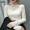 Moda Kobiety Bluzki Sexy Koronki Topy Jesień Z Długim Rękawem Hollow Out Woman Koszulki Slim Lady Odzież Koreański Styl 10812 210527