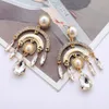 S2446 Fashion Jewelry Multi-layer Arch Dangle Earrings Faux Pearl Colorful Rhinstone Women's Elegant Stud Earring