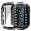 Tempered Glass Watch Case Cover For Apple iWatch Protective Bumper Screen Protector Shell Pc Double Diamond Rhinestone Suitable Cover 40mm 42mm 44mm 41mm 45mm 49mm