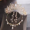 Baroque Vintage Bridal Jewelry Sets Gold Crystal Snow Rhinestone Tiara Crown Earrings Necklace Wedding African Beads Jewelry Set H1022