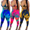 Sommar damer sexiga jumpsuits utskriftsbyxor set slips färgband bindar upp topp legging bandage arm rompers tights s-2xl