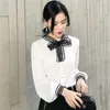 Przyjazd Korea Moda Kobiety Z Długim Rękawem Szyfonowe Koszule Wszystkie Dopasowane Office Lady Bow Sweet Cute White Bluzka Kobiet Topy S398 210512