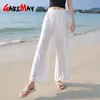 Kadın Keten Pantolon Yüksek Belirli Harem Gevşek Yumuşak Elastik Bel Beyaz Yaz Kadın Pantolon 210428