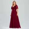Plus size vestidos de noite longo elegante uma linha V Neck Ruffles Chiffon Formal Party Dress Robe de Soiree 2021