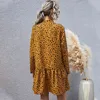 Осень Леопардовые мини-платья для женщин в горошек Print Elegant Vintage с длинным рукавом Ruffled дамы V-образным вырезом с длинным рукавом рубашка 210514
