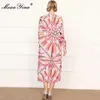 Fashion Designer dress Autumn Women's Dress 3/4 Sleeve Multicolor Geometric Print Loose Plus Size Dresses 210524