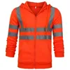 Mens Hi Vis Visibilidade Moletom Com Capuz Segurança Trabalho Jaqueta Casaco Zip Outwear Verão Tops 210827