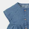 Frocks для девочек Летняя девочка Девочка Детская Одежда малыша хлопок цветок пчел аппликация Vestido джинсовый платье для детей 2-7 лет G1215