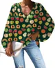 女性のブラウスシャツ大型ブラウス女性面白いフルーツパターン2022カジュアルルース長袖シャツトップスVネック女性服の化学