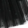 ロングシフォンポルカドットスカートスプリング秋の弾性ウエストチュールプリーツ女性夏の黒いマキシSは210621