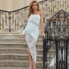 Summer White One Shoulder Lace Bodycon Bandage Dress Women Sexy Long Sleeve Club Celebrity Evening Party Vestido 210423