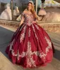 Vestidos de 15 aos Bury Quinceanera sukienki koronkowe aplikacje słodkie 16 sukienki z ramion meksykańskie suknie balowe