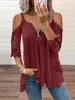 2022 SummerTee New Lace Petal Mezza manica Zipper Ladies T-Shirt da donna Oversize Off spalla con scollo a V Allentato Casual Top Tee Tunica