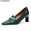 Allbetefo Size 34-42美しいリボンデザイン本物の革ハイヒールファッションレジャー女性ヒールシューズベーシックシューズ210611