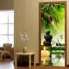 DIY 3D Green Bamboo Scenery Door Stickers Creative PVC Self-adhesive Living Room Door Mural Wall Sticker Poster Photo Wallpaper 210317