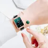 Gariety Lüks Marka Kadınlar Saatler Moda Kare Bayanlar Kuvars İzle Bilezik Seti Yeşil Dial Ile Basit Gül Altın Mesh Yeni Ürünün Trend ile