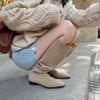 جلد الغزال الطبيعي مطوي الركبة أحذية عالية طويلة 2021 جديد الخريف الشتاء كعب مسطح أزياء المرأة الأحذية السوداء البيج كبير الحجم Y1018