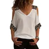 Women's T Shirts Women's T-Shirt Vintage Women 2022 Summer Leopard Print V-neck 3/4 Sleeve Plus Size Ladies Off Shoulder Tops Casual