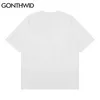 Koszulki Koszulki Harajuku Cartoon Niedźwiedź Fire Print Tshirts Streetwear Hip Hop Casual Luźne Letnie Męskie Koszulki Topy 210602