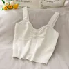 Heliar, blusas cortas de punto para mujer, Top fruncido con botones en la parte delantera, Top de tirantes con escote corazón, Tops cortos sexis para vacaciones para mujer, Tops calientes de verano INS X0507