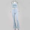 Asia Elegant Flars Pants Set Women Boning Bustier High Waist Long Pants Two Piece Set Summer Sexy Party Wear Crop Top Suits 210709