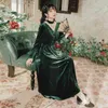 Yosimi fluwelen lange vrouwen jurk groene maxi vintage v-hals enkellange avondfeest es mouw 210604