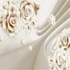 Anpassad någon storlek 3d blomma tapet präglad jade carving ros inomhus tv bakgrunds vägg dekoration väggmålning bakgrundsbilder wallcovering