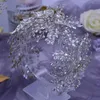 Tocados de boda nupcial 2021 Accesorios para el cabello de cristal para dama joven Tocado para mujer Cristales de diamantes de imitación plateados Diadema Ropa para el cabello para fiesta 40 * 12 cm Lujo