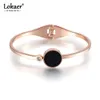 Lokaer Braccialetti con strass singoli color oro rosa per donna Acciaio inossidabile Braccialetti con ciondoli per amante in acrilico nero Braccialetti B17028 Q0719