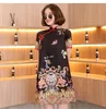 M-XXL 옐로우 블랙 느슨한 패션 현대적인 트렌드 cheongsam 드레스 여성 짧은 소매 qipao 전통 중국어 의류 민족 의류