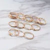 12 pcs/set Retro Bohemian Band Rings for Women Vintage Geometric Gold Plated Knuckle Ring Set Fashion Jewelry Accessories