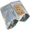 Resealable Stand Up Zipper Bags Aluminum Foil Pouch Plastic Holographic Smell Proof Bag Food Storage Packaging