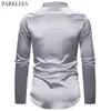 Silk Mens Svart Skjortor Satin Smooth Men Dress Shirt Glitter Splice Men Långärmad Bröllopsfest Dans Men Fashion Chemise Homme 210524