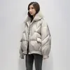 Hiver Fox Fur Collier Revers Court Veste Femmes 90% Blanc Canard Down Manteau Lâche Irrégulier Épais Parkes Chaud Neige Outwear 210430