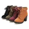 Vrouwen Mode Hoge Hak Lace Up Enkellaarsjes Dames Gesp Platform Kunstleer Schoenen Bota Feminina