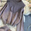 Maglione lavorato a maglia a due pezzi Pullover da donna con spalle scoperte Mini gonne a coda di pesce Abiti aderenti Abiti da donna primaverili 210601