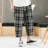 Dropshipping masculino sweatpants corredores outono japonês mens xadrez linven lened sweatpants homens sólido harajuku streetwear harem calças y0927