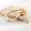 Link chain 18k banhado a ouro pulseira de aço inoxidável colar para mulheres meia pérola de água doce ot vara fivela gargantilhas jóias289p