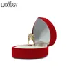 Wholesale 24Pcs Romantic Velvet Birthday engagement Ring Box Red Heart Shaped Valentine's Day Gift 211105