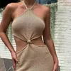 Elegant Sleeveless Sexy Halter Knot Hollow Out Maxi Dress Women Backless Party Club Fashion Bodycon Summer es Vestido 210522